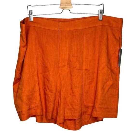 Eloquii Womens Orange Linen-Blend High Waisted Casual Shorts Plus Size 22 - Picture 2 of 14